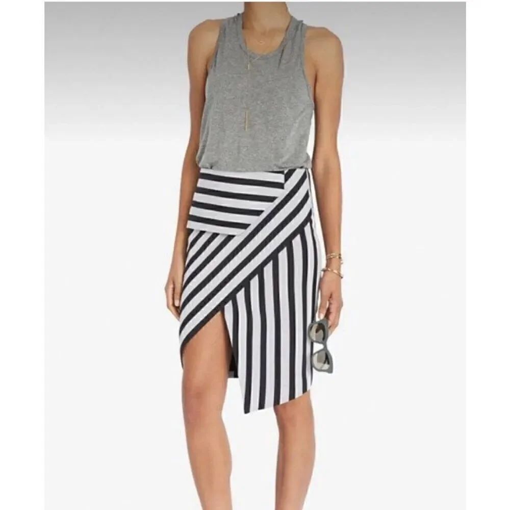 Mason Asymmetrical Striped Peplum Skirt 0
